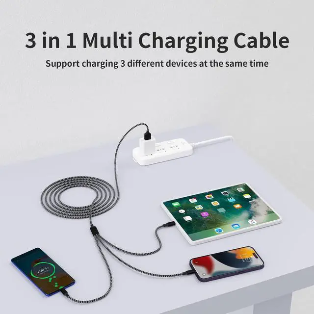 Alt view image 7 of 7 - Multi Charging Cable (2 Pack 4FT) Multi USB Charger Cable 3 in 1 Charging Cable Nylon Braided Fast Charging Cord with Type-C Micro USB IP Port for Most Phones/iPads/iPhones/Tablets