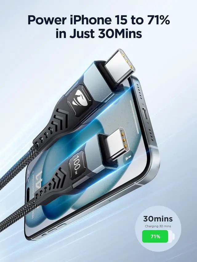 Alt view image 2 of 7 - USB C to USB C Cable 100W USBC to USBC [6FT 2Pack] 5A USB Type C to C Cable Fast Charging Braided USB C to C Charger Cord for iPhone 15 Pro Max,/Air,Samsung Galaxy S24 Ultra S23,iPad Pro