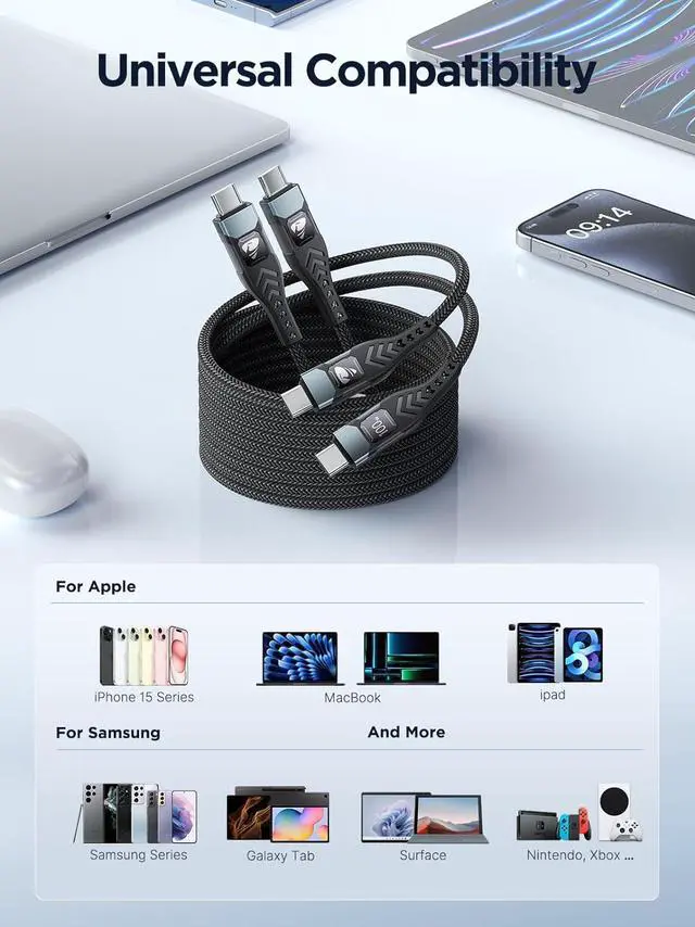 Alt view image 5 of 7 - USB C to USB C Cable 100W USBC to USBC [6FT 2Pack] 5A USB Type C to C Cable Fast Charging Braided USB C to C Charger Cord for iPhone 15 Pro Max,/Air,Samsung Galaxy S24 Ultra S23,iPad Pro