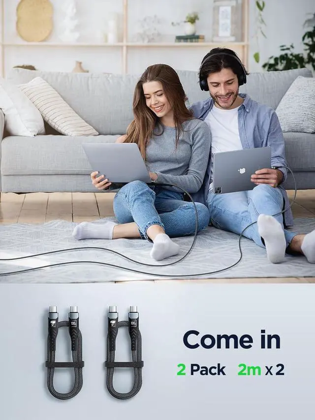 Alt view image 6 of 7 - USB C to USB C Cable 100W USBC to USBC [6FT 2Pack] 5A USB Type C to C Cable Fast Charging Braided USB C to C Charger Cord for iPhone 15 Pro Max,/Air,Samsung Galaxy S24 Ultra S23,iPad Pro