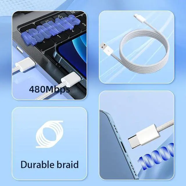 Alt view image 5 of 6 - 3.3 Ft Carplay USB-C Woven Cable for iPhone 17 17 Air 16 16E 15 Pro Max Plus Car Charging Cable USB A to USB C Wire for iPad Pro 12.9/11, iPad Air 5/4, iPad 10th Gen Car Braided Charging Cord