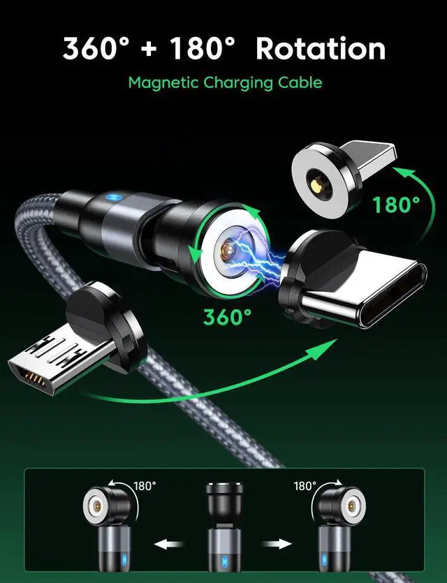 Alt view image 2 of 7 - Magnetic Charging Cable Type C Magnetic Phone Charger Cable for Android Magnetic USB C Cable-Nylon Braided for Type C Micro USB/i-Product (Gary 3.3FT+3.3FT+6.6FT+6.6FT)