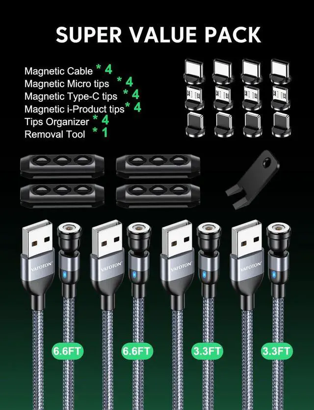 Alt view image 4 of 7 - Magnetic Charging Cable Type C Magnetic Phone Charger Cable for Android Magnetic USB C Cable-Nylon Braided for Type C Micro USB/i-Product (Gary 3.3FT+3.3FT+6.6FT+6.6FT)