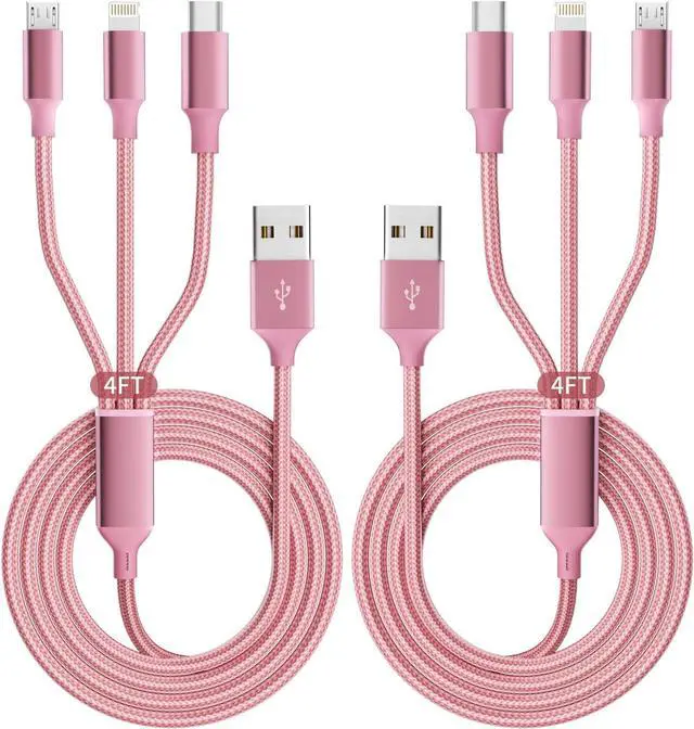 Main image of Multi Charging Cable(2Pack 4FT) 3 in 1 Charging Cable Nylon Braided USB Multi Charger Cable Universal USB Cable with Type C/Micro/IP Port for Most Cell Phones & Pads