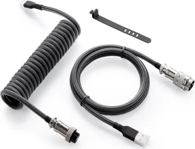 Main image of Pro Custom Coiled USB C Cable for Gaming Keyboard Double-Sleeved Mechanical Keyboard Cable with Detachable Metal Aviator 1.5M USB-C to USB-A Carbon Black Color