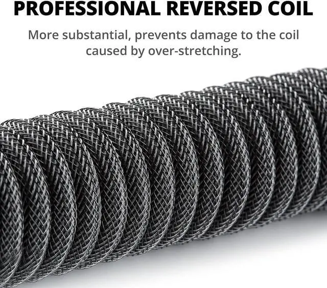Alt view image 2 of 6 - Pro Custom Coiled USB C Cable for Gaming Keyboard Double-Sleeved Mechanical Keyboard Cable with Detachable Metal Aviator 1.5M USB-C to USB-A Carbon Black Color
