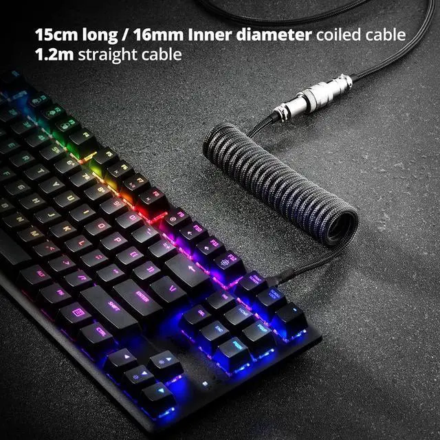 Alt view image 4 of 6 - Pro Custom Coiled USB C Cable for Gaming Keyboard Double-Sleeved Mechanical Keyboard Cable with Detachable Metal Aviator 1.5M USB-C to USB-A Carbon Black Color