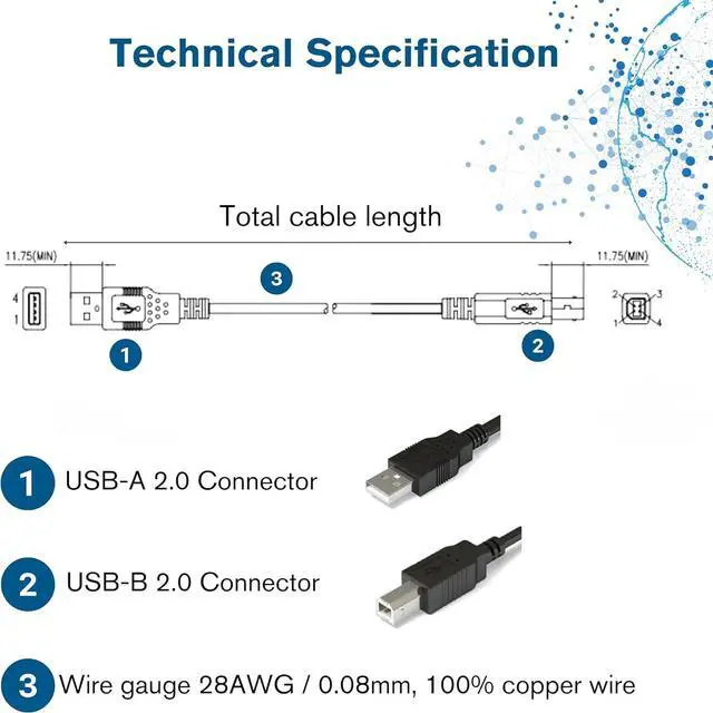 Alt view image 4 of 7 - USB Cable USB 2.0 Cable USB A to B Cable 3.28 Feet (1 Meter) White Cables to Go 13171