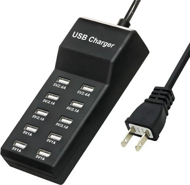 Main image of USB Charger,5V 10A(50W) USB Charging Station with 10-Port Family-Sized Smart USB Ports for Multiple Devices Smart Phone Tablet Laptop Computer, for iPhone 15/14/13 Black