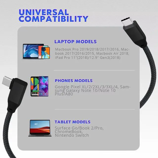 Alt view image 7 of 7 - USB C 90 Degree Cable 0.5ft 6 inch Short USBC to USBC 3.2 Gen2 20Gbps Cable Right Angle 4K Video 100W Charging Type C Charger Cord for iPhone 16 15 Pro Max iPad MacBook Galaxy S25 Ultra