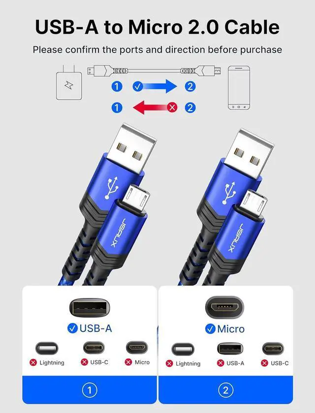 Alt view image 2 of 7 - JSAUX Micro USB Cable Android Charger, (2-Pack 6.6FT) Nylon Braided Cord Compatible with Galaxy S7 S6 J7 Edge Note 5, Kindle. MP3 and More-Blue