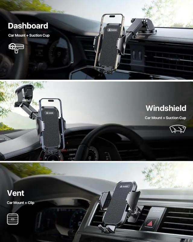 Alt view image 3 of 7 - Car Phone Holder Mount (Strong Suction&Bumpy Road Stable) Phone Holders for Your Car Cell Phone Car Mount for Windshield Dash Vent Truck Cradle Stand for iPhone 16 15 Pro Max 14 13 12