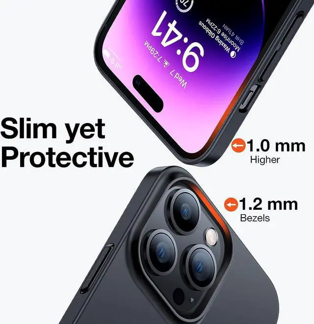 Alt view image 3 of 6 - Slim Fit Designed for iPhone 14 Pro Max Case 6.7 inch, Ultra-Thin 14 Pro Max Case 2022, Lightweight Hard PC Cover Phone Cases, Black, OriginFit