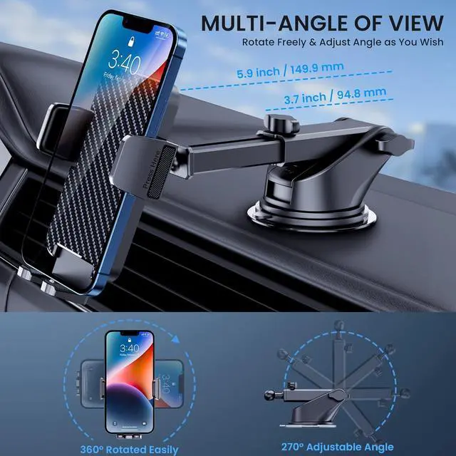 Alt view image 5 of 7 - Phone Mount for Car Phone Holder Mount Cell Phone Holder Car Universal Phone Stand for Car Dashboard Windshield Cell Phone Automobile Cradles Fit iPhone Android (Black)