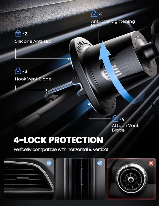 Alt view image 3 of 7 - 2025 Wider Clamp & Metal Hook Car Phone Holder Vent [Thick Cases Friendly] Phone Holders for Your Car Mount Automobile Hands Free Cradle Air Vent for iPhone 16 15 14 13 Pro Max Smartphone