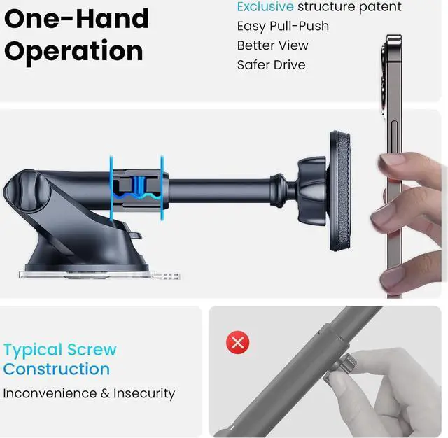 Alt view image 6 of 7 - Magnetic Phone Mount for Car  Industrial Suction Cup Dashboard & Windshield Holder with Telescopic Arm 6 Strong Magnets  Universal Fit for iPhone & Android (Metal Plate Required)