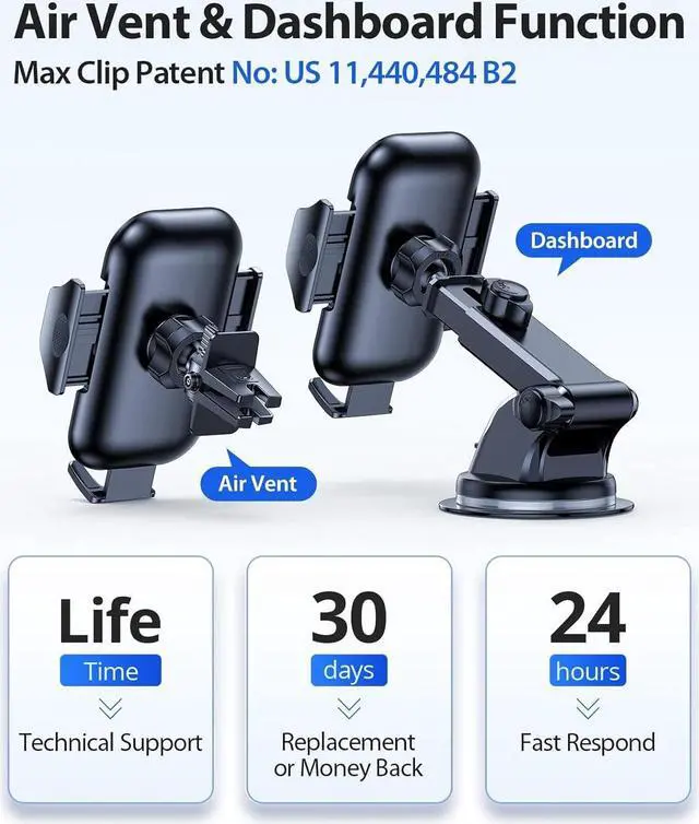 Alt view image 7 of 7 - Phone Holders for Your Car [Super Suction Power & No-Wobbling] Universal Cell Phone Mount Dashboard Windshield Vent Long Arm Hands Free Cradle Fit for iPhone Android and All Smartphones