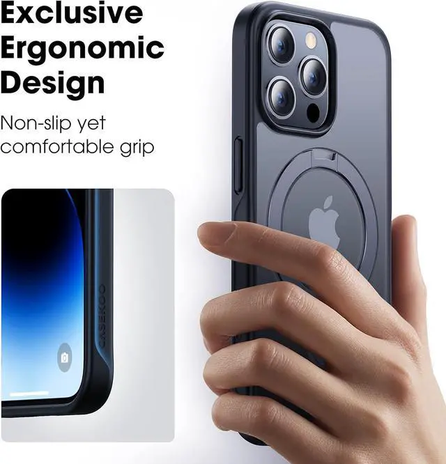 Alt view image 6 of 7 - CASEKOO Designed for iPhone 14 Pro Case with Magnetic Invisible Stand [Military Drop Protection] [Compatible with MagSafe] Shockproof Slim Translucent Matte Cases 6.1 Inch 2022, Black