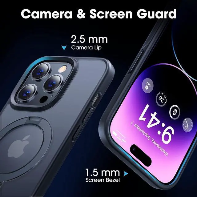 Alt view image 7 of 7 - CASEKOO Designed for iPhone 14 Pro Case with Magnetic Invisible Stand [Military Drop Protection] [Compatible with MagSafe] Shockproof Slim Translucent Matte Cases 6.1 Inch 2022, Black