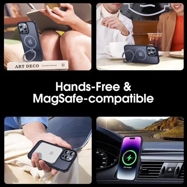 Alt view image 4 of 7 - CASEKOO Designed for iPhone 14 Pro Case with Magnetic Invisible Stand [Military Drop Protection] [Compatible with MagSafe] Shockproof Slim Translucent Matte Cases 6.1 Inch 2022, Black