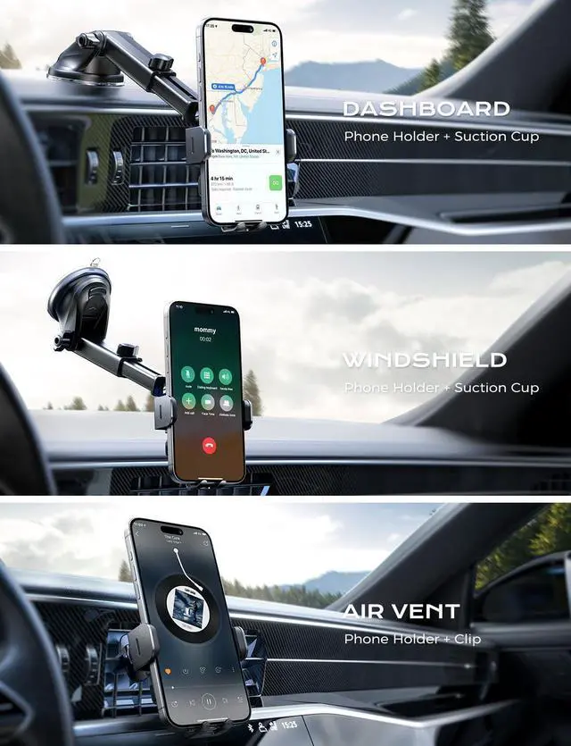 Alt view image 2 of 7 - CHGeek Wireless Car Charger, 15W Fast Charging Auto Clamping Car Charger Phone Mount Phone Holder fit for iPhone 15 14 13 12 11 Pro Max Xs, Samsung Galaxy S24 Ultra S23 S22 S21, S20, S10+, Black