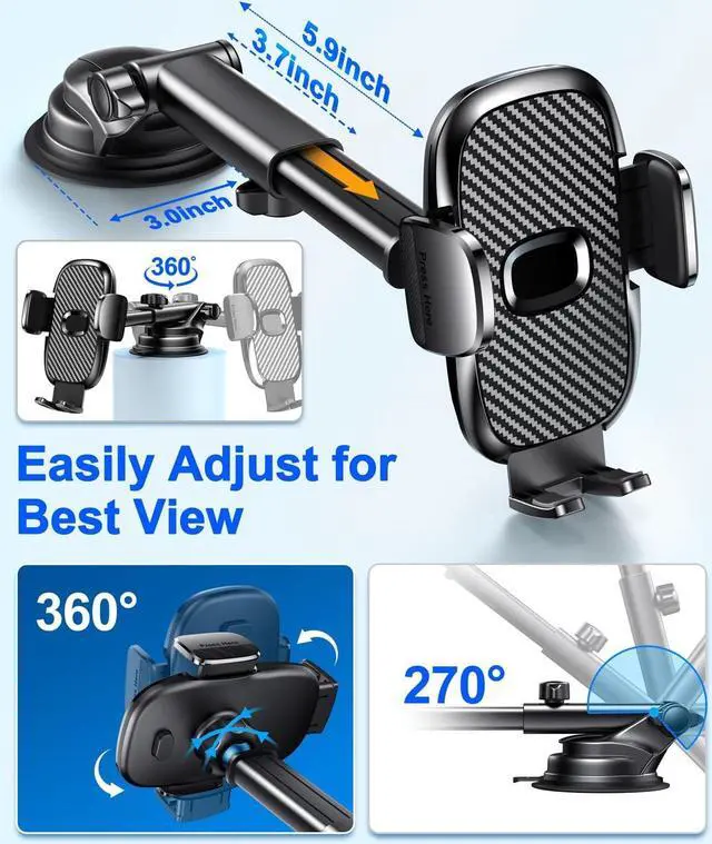 Alt view image 3 of 7 - Car Phone Holder[Military-Grade 360°Suction Cup]Phone Holders for Your Car Universal Accessories Air Vent Dashboard Windshield Phone Mount Automotive Cradles Fit for iPhone Android Smartphone