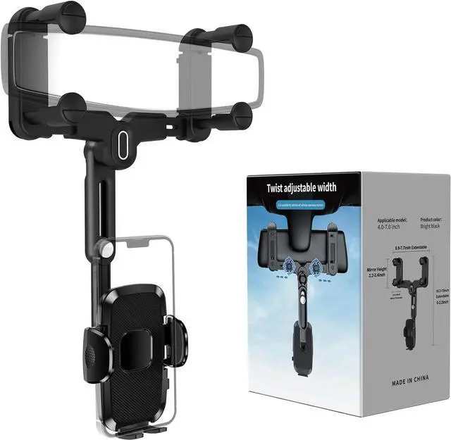 Main image of Phone Mount for Car Rear View Mirror Phone Holder Rotatable and Retractable Phone Holder for Car Compatible with iPhone  All 4-7 Inch Cell Phones