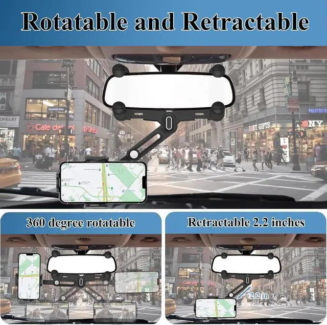 Alt view image 3 of 7 - Phone Mount for Car Rear View Mirror Phone Holder Rotatable and Retractable Phone Holder for Car Compatible with iPhone  All 4-7 Inch Cell Phones