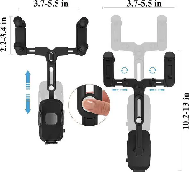 Alt view image 6 of 7 - Phone Mount for Car Rear View Mirror Phone Holder Rotatable and Retractable Phone Holder for Car Compatible with iPhone  All 4-7 Inch Cell Phones
