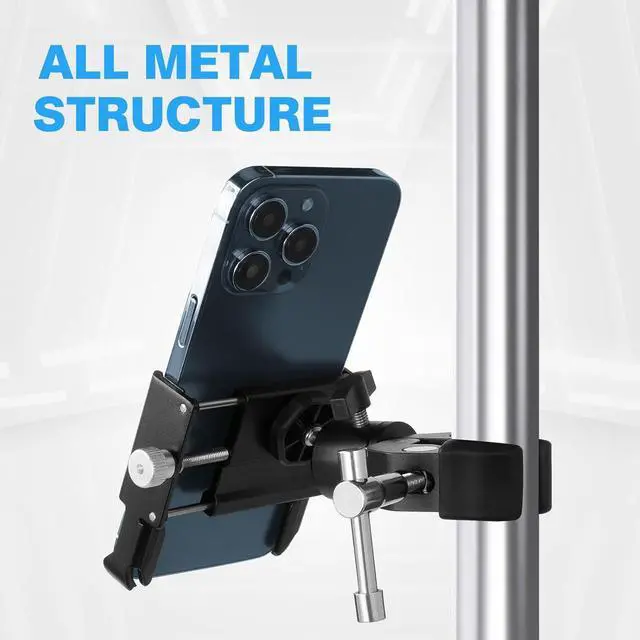 Alt view image 2 of 7 - Phone Holder with Clamp for Golf Cart, All Metal Universal Phone Holder Handlebar Mount Clamp for Golf, Stroller, Bicycle, Bike, Wheelchair
