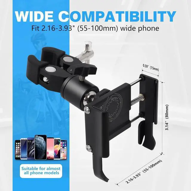 Alt view image 4 of 7 - Phone Holder with Clamp for Golf Cart, All Metal Universal Phone Holder Handlebar Mount Clamp for Golf, Stroller, Bicycle, Bike, Wheelchair