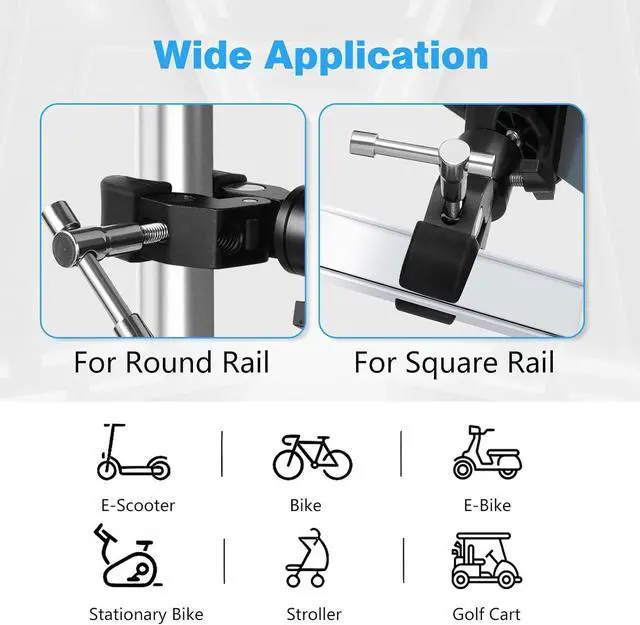 Alt view image 6 of 7 - Phone Holder with Clamp for Golf Cart, All Metal Universal Phone Holder Handlebar Mount Clamp for Golf, Stroller, Bicycle, Bike, Wheelchair