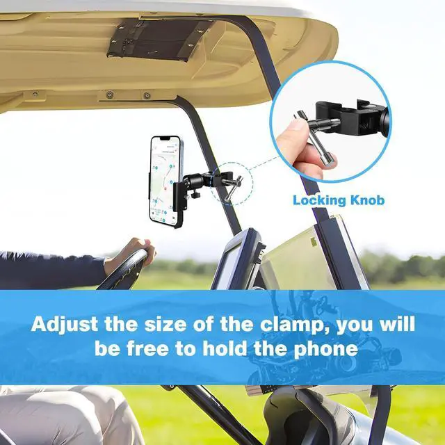 Alt view image 7 of 7 - Phone Holder with Clamp for Golf Cart, All Metal Universal Phone Holder Handlebar Mount Clamp for Golf, Stroller, Bicycle, Bike, Wheelchair