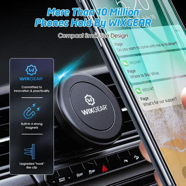 Alt view image 4 of 7 - Magnetic Phone Holder for Car, WixGear [2 Pack] Universal Air Vent Magnetic Phone Mount for Car, Car Phone Holder Mount for Cell Phones and Mini Tablets with 4 Metal Plates