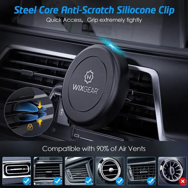 Alt view image 7 of 7 - Magnetic Phone Holder for Car, WixGear [2 Pack] Universal Air Vent Magnetic Phone Mount for Car, Car Phone Holder Mount for Cell Phones and Mini Tablets with 4 Metal Plates