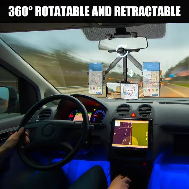 Alt view image 3 of 7 - Rear View Mirror Phone Holder 2023 Rotatable and Retractable Universal Mount Cell Car Fit for iPhone 11 12 13 14 Pro Max  All Phone