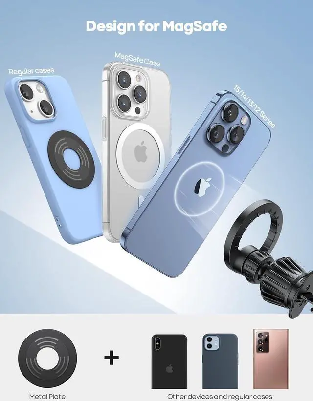 Alt view image 3 of 7 - Lamicall Fits MagSafe Car Mount - [20 Super Magnets] Magnetic Car Phone Mount, Air Vent Phone Holder Car, Hands Free Cell Phone Holder Clip for iPhone 15 14 13 Pro Plus Max Mini Mag Safe Case
