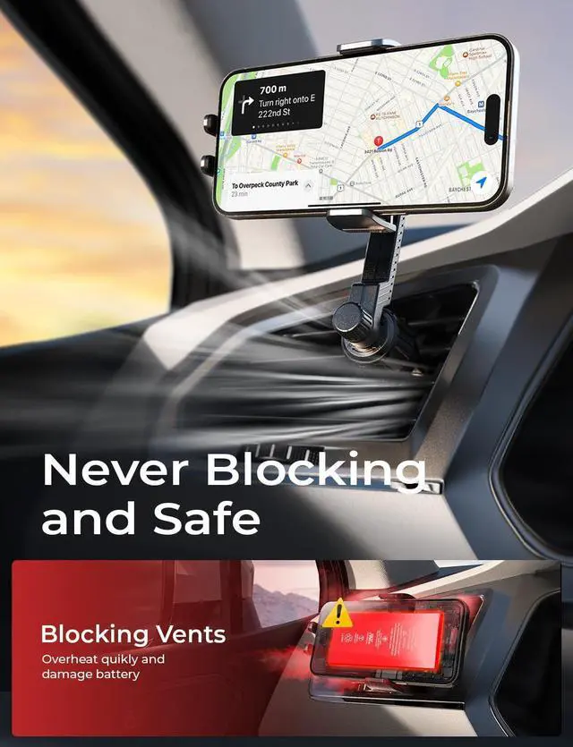 Alt view image 4 of 7 - Phone Mount for Car Vent [Never Blocking] 360 Rotatable Car Phone Holder Mount Air Vent Clip Hands Free Cellphone Car Mount for iPhone 16 Pro Max Plus 16e 15 14 13  Android Black