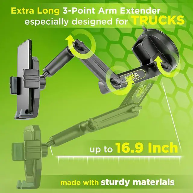 Alt view image 6 of 7 - Truck Phone Holder Mount Heavy Duty Cell Phone Holder for Truck Dashboard Windshield 16.9 inch Long Arm, Super Suction Cup & Stable, Compatible with iPhone & Samsung, Gray, Pickup Truck