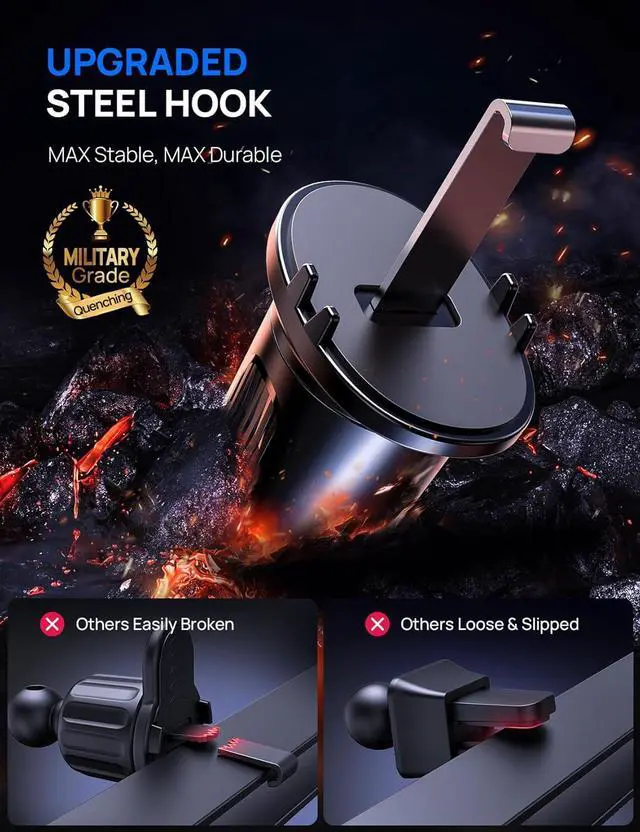 Alt view image 2 of 6 - Car Phone Holder Mount for Air Vent [Never Shake Hook Clip] 360° Adjustable Vent Clip Compatible with Big Phones Thick Cases Phone Holders for Your CarFits iPhone  and Android