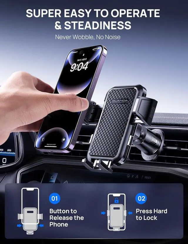 Alt view image 3 of 6 - Car Phone Holder Mount for Air Vent [Never Shake Hook Clip] 360° Adjustable Vent Clip Compatible with Big Phones Thick Cases Phone Holders for Your CarFits iPhone  and Android