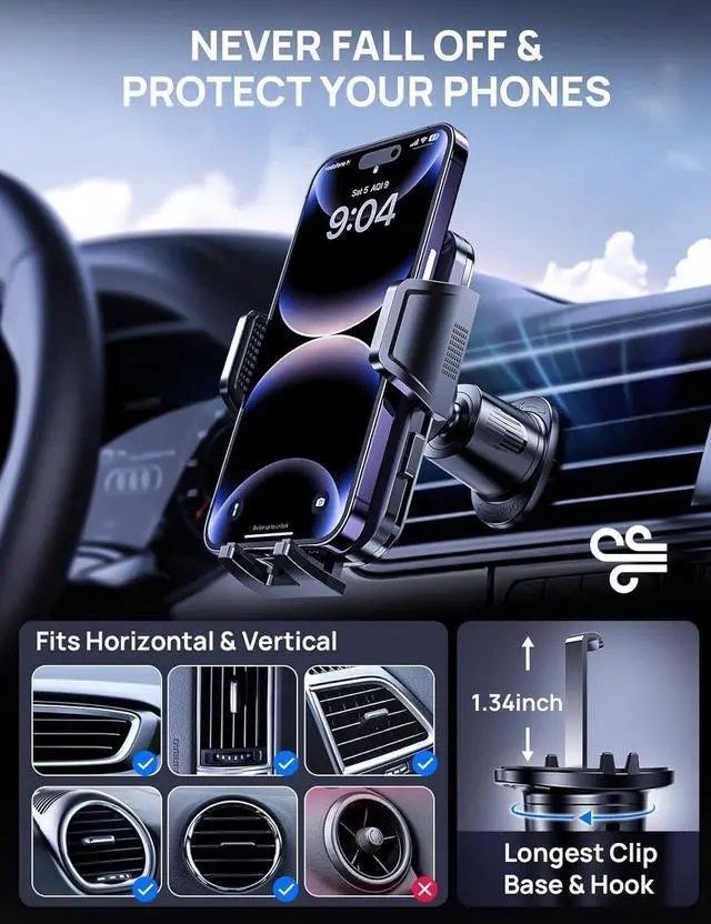 Alt view image 6 of 6 - Car Phone Holder Mount for Air Vent [Never Shake Hook Clip] 360° Adjustable Vent Clip Compatible with Big Phones Thick Cases Phone Holders for Your CarFits iPhone  and Android