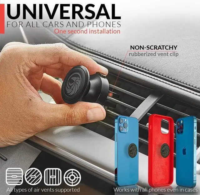 Alt view image 3 of 7 - New 2023 Magnetic Cell Phone Holder for Car Vent - for Any Smartphone (iPhone, Android, GPS) | Stylish All-Metal One-Hand & One-Sec Phone Mount for Car, 100 to Safeness & Comfort