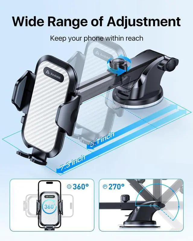 Alt view image 6 of 7 - andobil Car Phone Mount [Ultra Stable & Big Phones Friendly] Cell Phone Holders for Your Car Dashboard Windshield Vent Truck, Car Phone Holder Mount for iPhone 16 15 14 13 12 Pro Max Samsung S24 S23