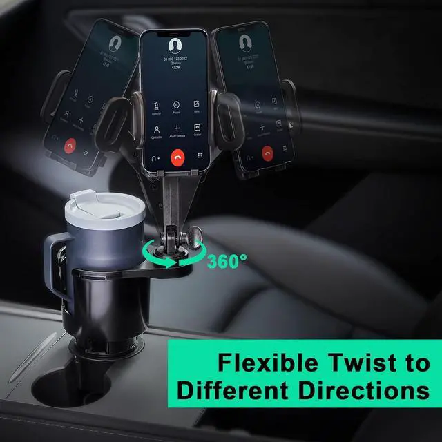 Alt view image 5 of 7 - This Hill Car Cup Holder Expander Adjustable Base with Phone Mount 360° Rotation Cup Holder Cell Phone Holder for Car Compatible with iPhone All Smartphones