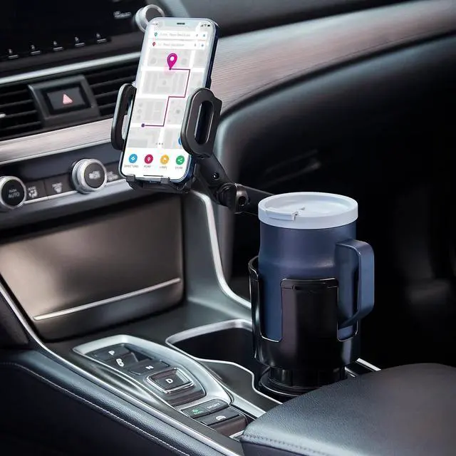 Alt view image 7 of 7 - This Hill Car Cup Holder Expander Adjustable Base with Phone Mount 360° Rotation Cup Holder Cell Phone Holder for Car Compatible with iPhone All Smartphones