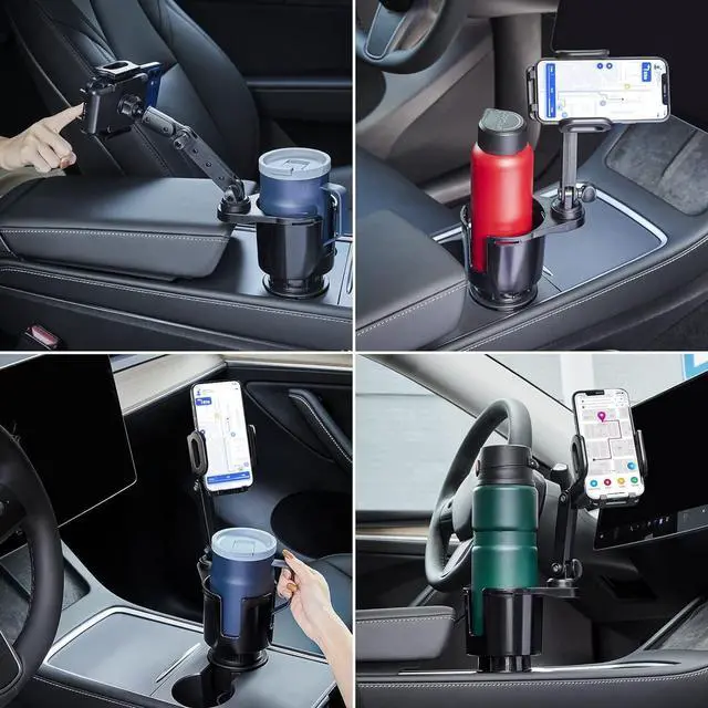 Alt view image 6 of 7 - This Hill Car Cup Holder Expander Adjustable Base with Phone Mount 360° Rotation Cup Holder Cell Phone Holder for Car Compatible with iPhone All Smartphones