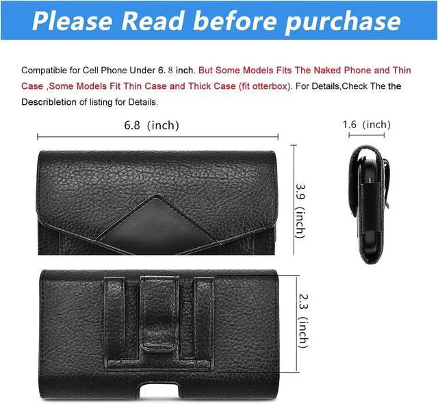 Alt view image 3 of 7 - Leather Cell Phone Holster Belt Loop Phone Belt Holder for Men Carrying Phone Pouches Wallet Black for iPhone 16 15 14 13 12 14Pro/Pro Max Samsung Motorola Compatible with Case/Cover