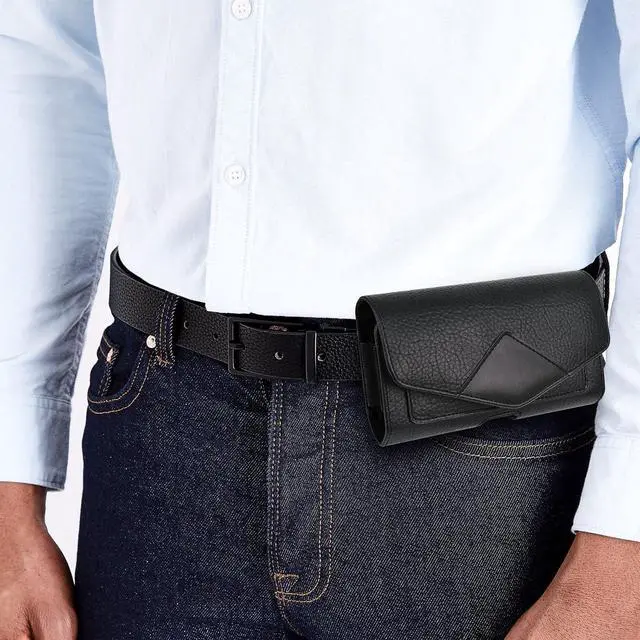 Alt view image 7 of 7 - Leather Cell Phone Holster Belt Loop Phone Belt Holder for Men Carrying Phone Pouches Wallet Black for iPhone 16 15 14 13 12 14Pro/Pro Max Samsung Motorola Compatible with Case/Cover