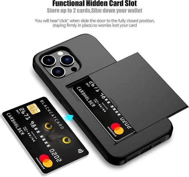 Alt view image 2 of 7 - for iPhone 14 Pro Max Case with Card Holder Heavy Duty Protective Dual Layer Shockproof Hidden Card Slot Slim Wallet Cover for iPhone 14 Pro Max for Women&Men(Black)